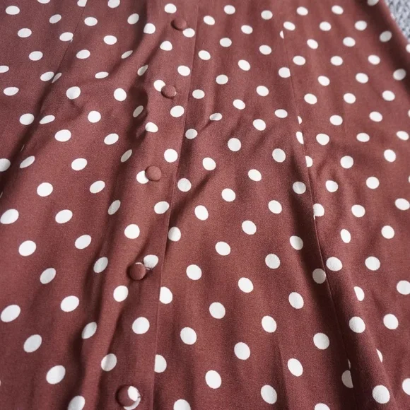 NEW Reformation Locklin French Midi Dress - Au Lait Chocolate Polka Dots - Picture 7 of 8